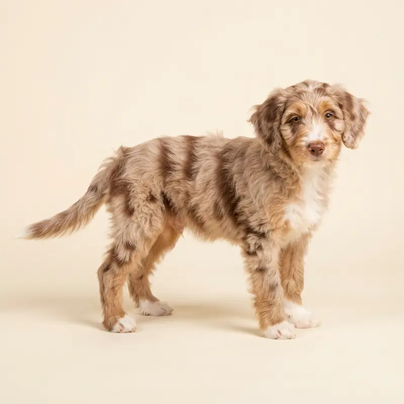 Bordoodle puppy in 红色大理石（Red Merle）