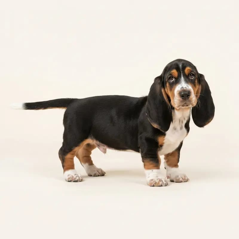 Basset Hound Welpe in Üç renkli