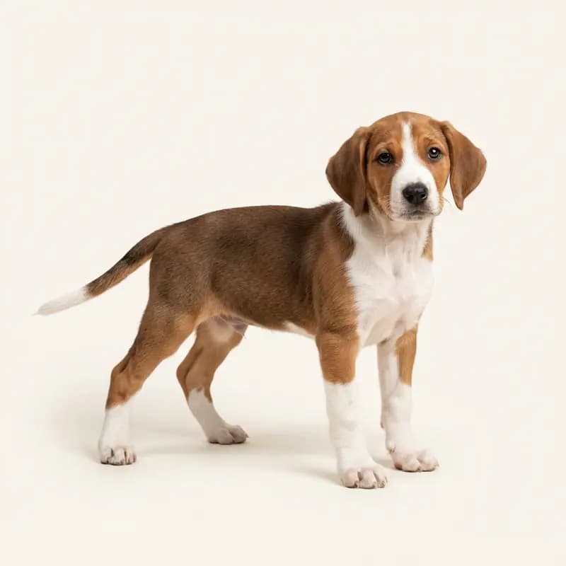 英国猎狐犬 Welpe in 棕白色