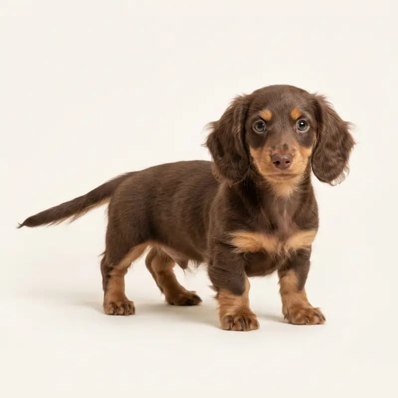 Minyatür Dachshund (uzun tüylü) Welpe in Kahverengi-tan