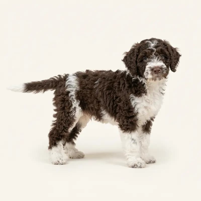Spaanse waterhond Welpe in Bruin-wit