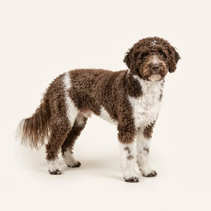 Volwassen Spaanse waterhond in Bruin-wit