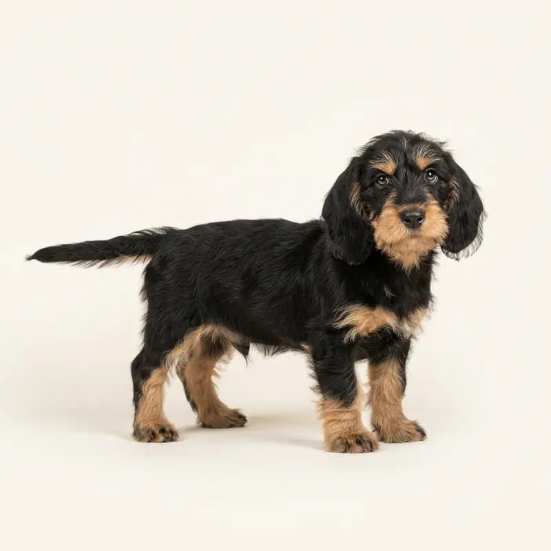 Pequeño Basset Grifón Vendeano Welpe in Negro y fuego