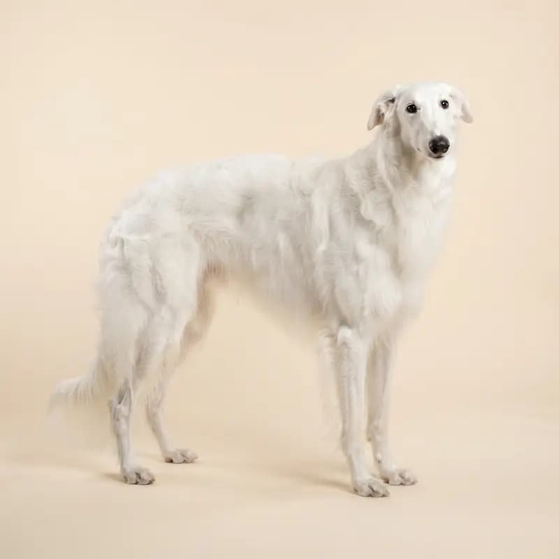 白色的成年俄罗斯猎狼犬