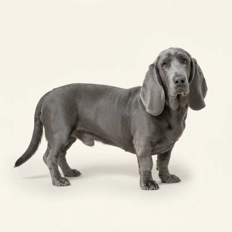 Mavi renginde yetişkin Basset Hound