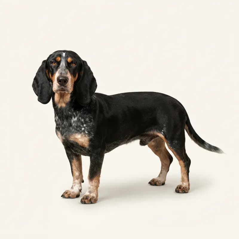 Voksen Basset bleu de Gascogne i Trefarvet