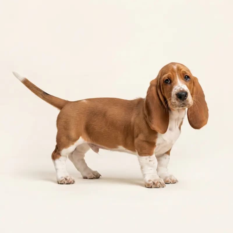 Basset Hound Welpe in Kırmızı-beyaz