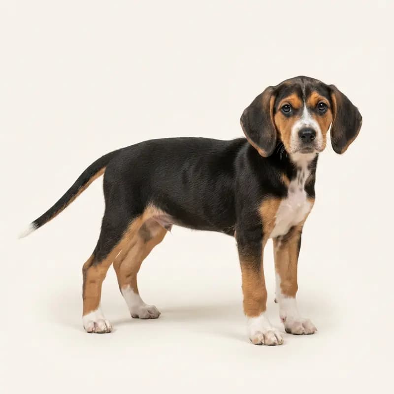 树丛步行猎浣熊犬 Welpe in 三色