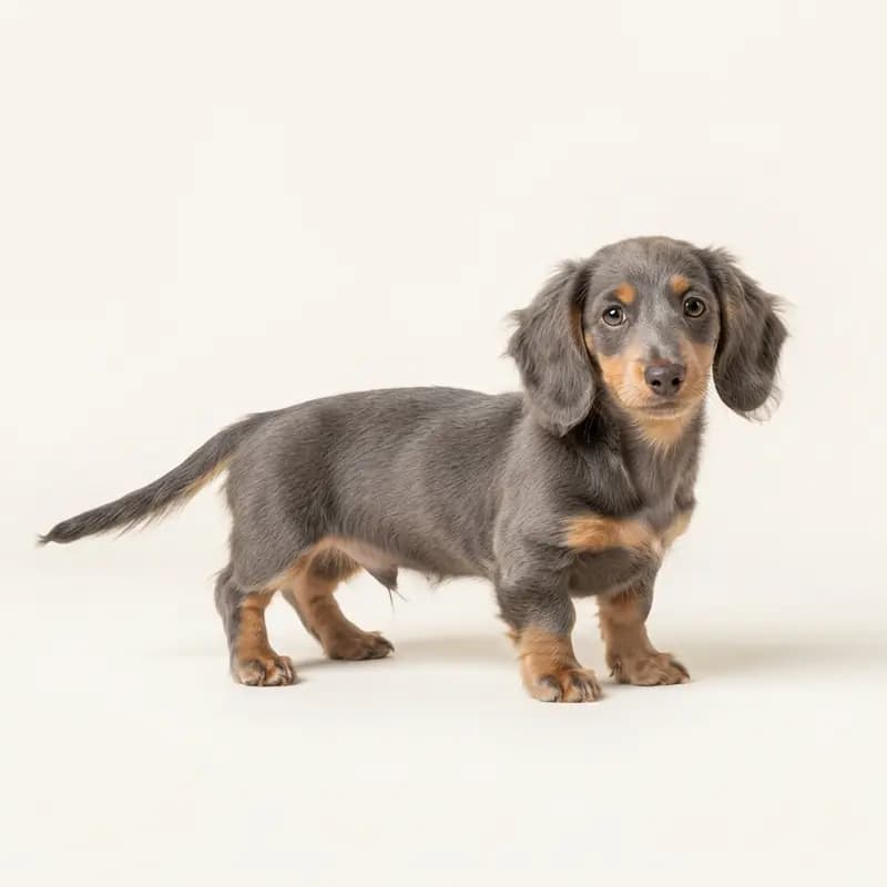 Minyatür Dachshund (uzun tüylü) Welpe in Mavi-tan