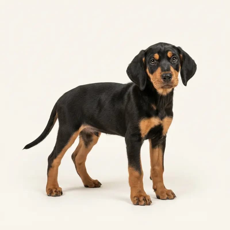 Hellinikos Ichnilatis (Griechischer Laufhund) Welpe in Schwarz mit Loh