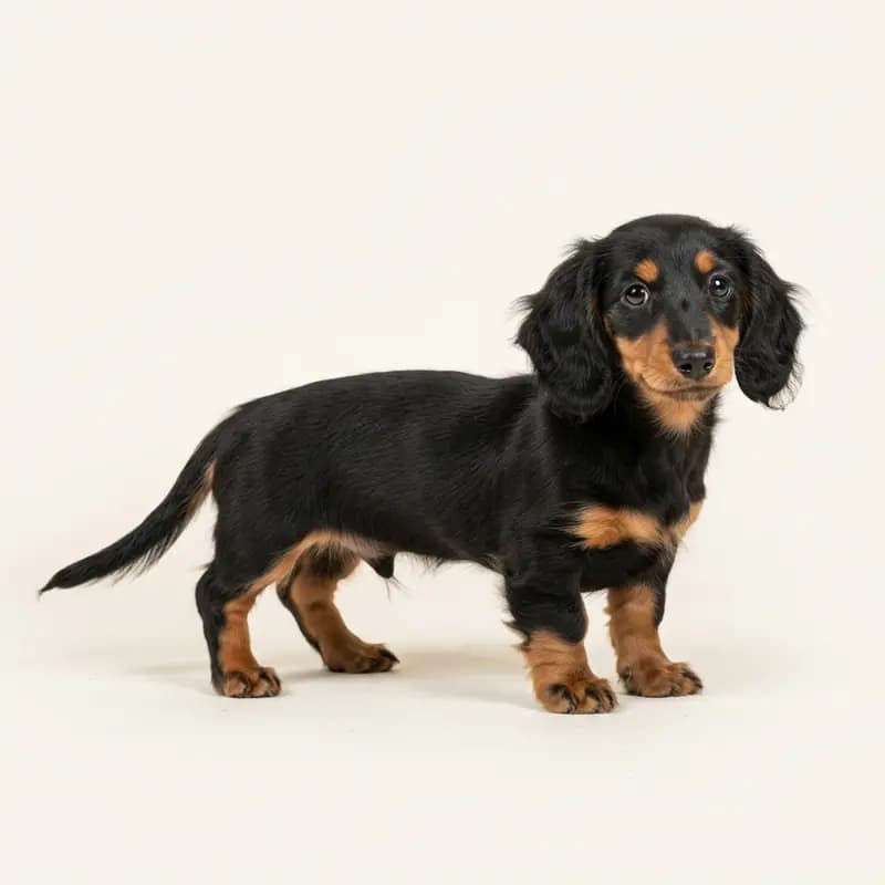 Minyatür Dachshund (uzun tüylü) Welpe in Siyah-tan