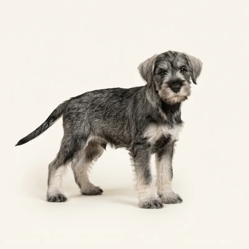 Reuzenschnauzer-pup in Peper en zout
