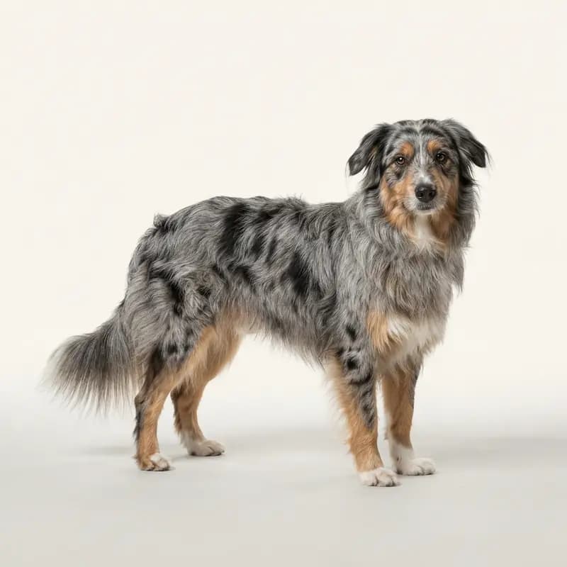 蓝色大理石（Blue Merle）的成年比利牛斯牧羊犬（长毛）