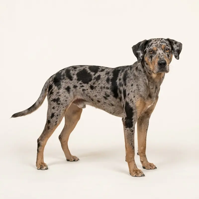 大理石色（Merle）的成年卡塔豪拉豹犬