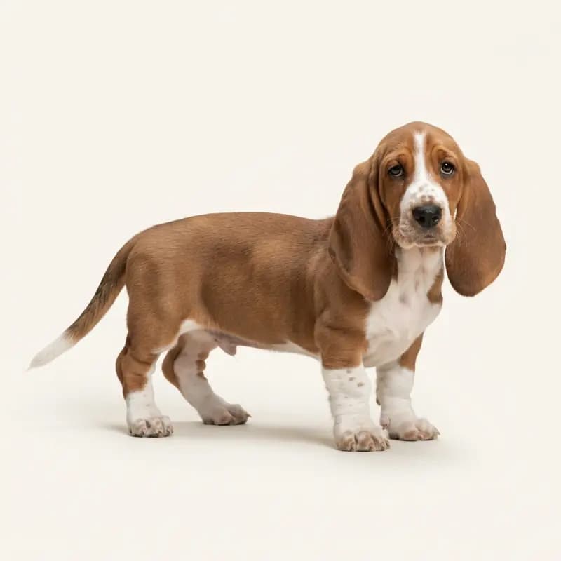 Basset Hound Welpe in Kahverengi-beyaz