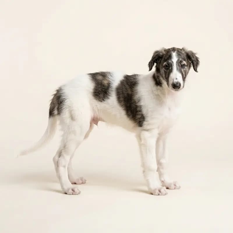 俄罗斯猎狼犬 Welpe in 花斑色