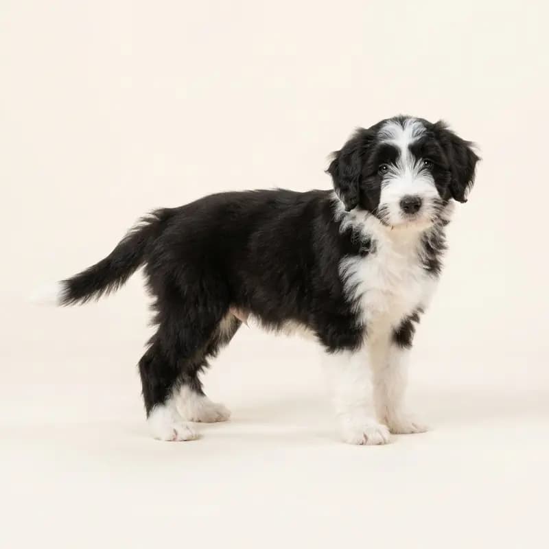 Collie barbudo Welpe in Negro y blanco