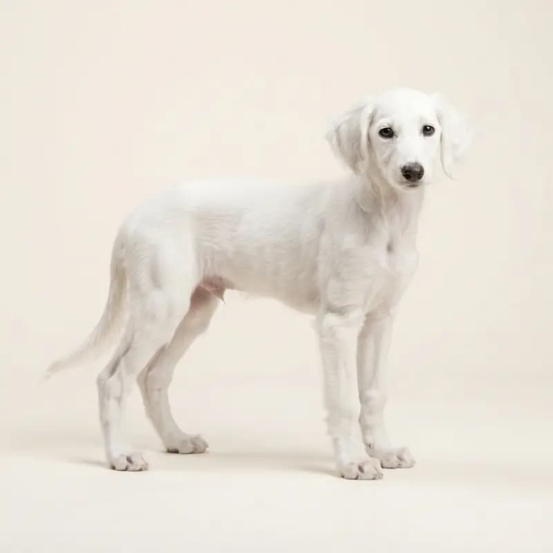 萨路基猎犬 Welpe in 白色