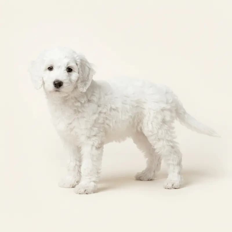 Cão de Água Português Welpe in Branco