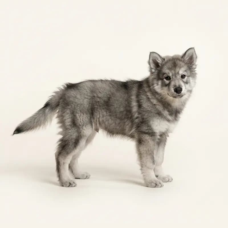 Chien finlandais de Laponie (Suomenlapinkoira) Welpe in Gris loup