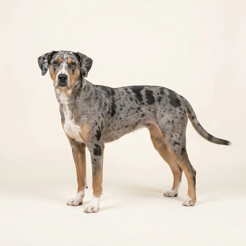 蓝色大理石（Blue Merle）的成年卡塔豪拉豹犬