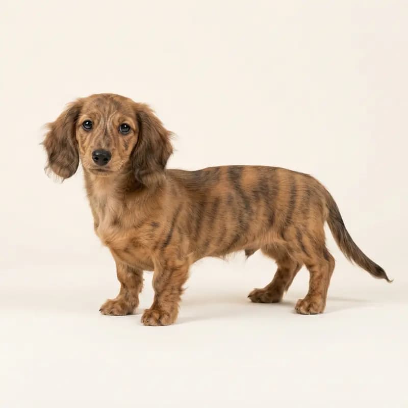 腊肠犬（长毛） Welpe in 虎斑色