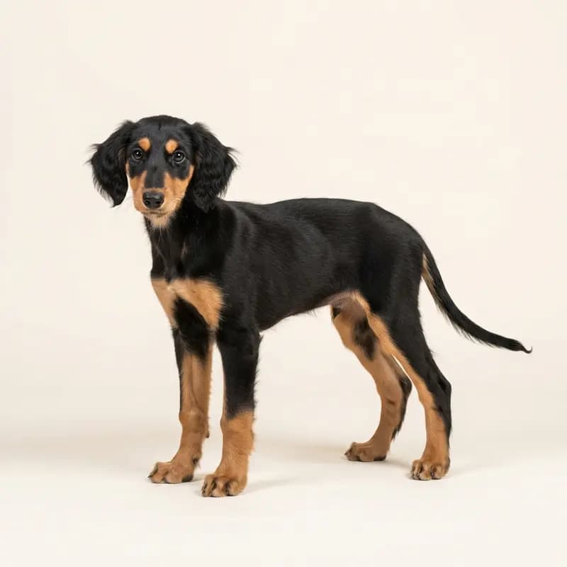 萨路基猎犬 Welpe in 黑褐双色