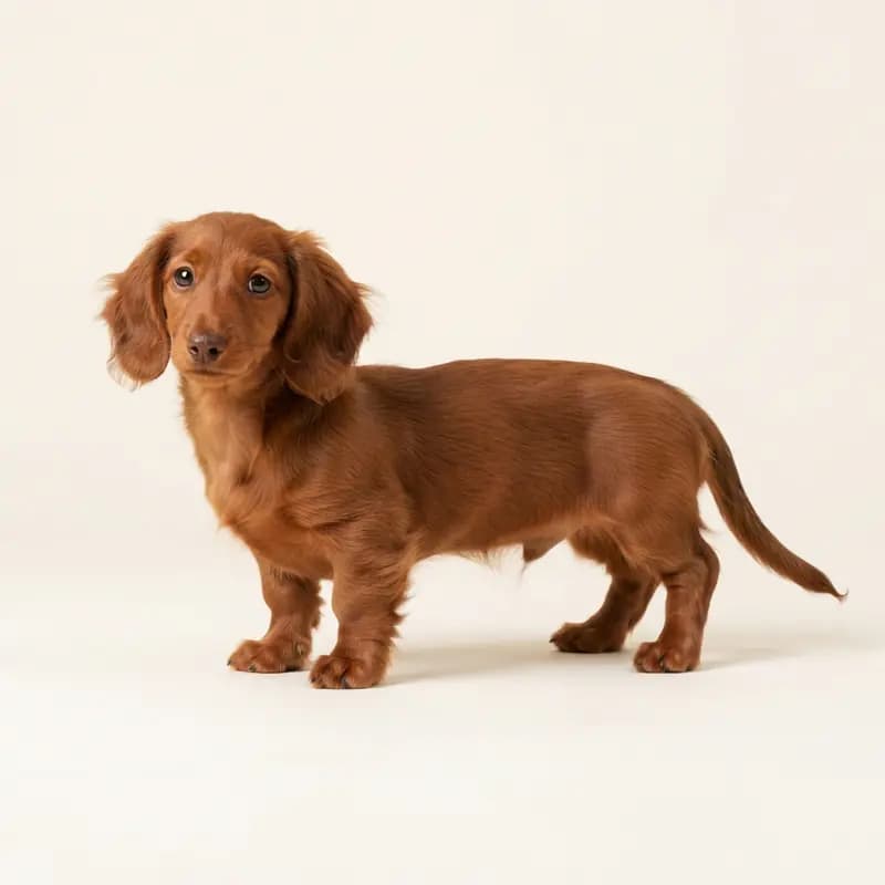 Minyatür Dachshund (uzun tüylü) Welpe in Kırmızı