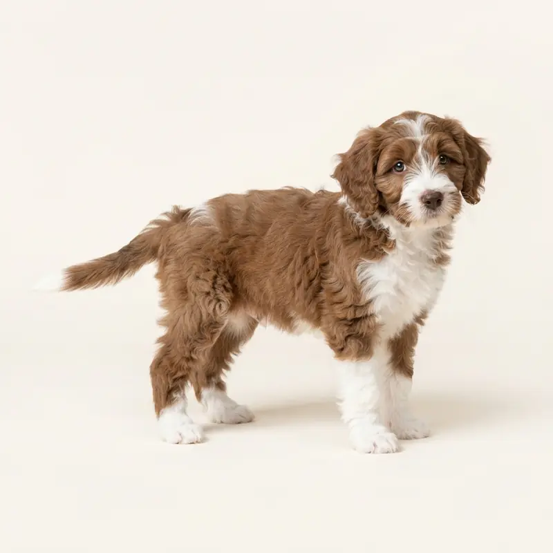Bordoodle puppy in 棕白色