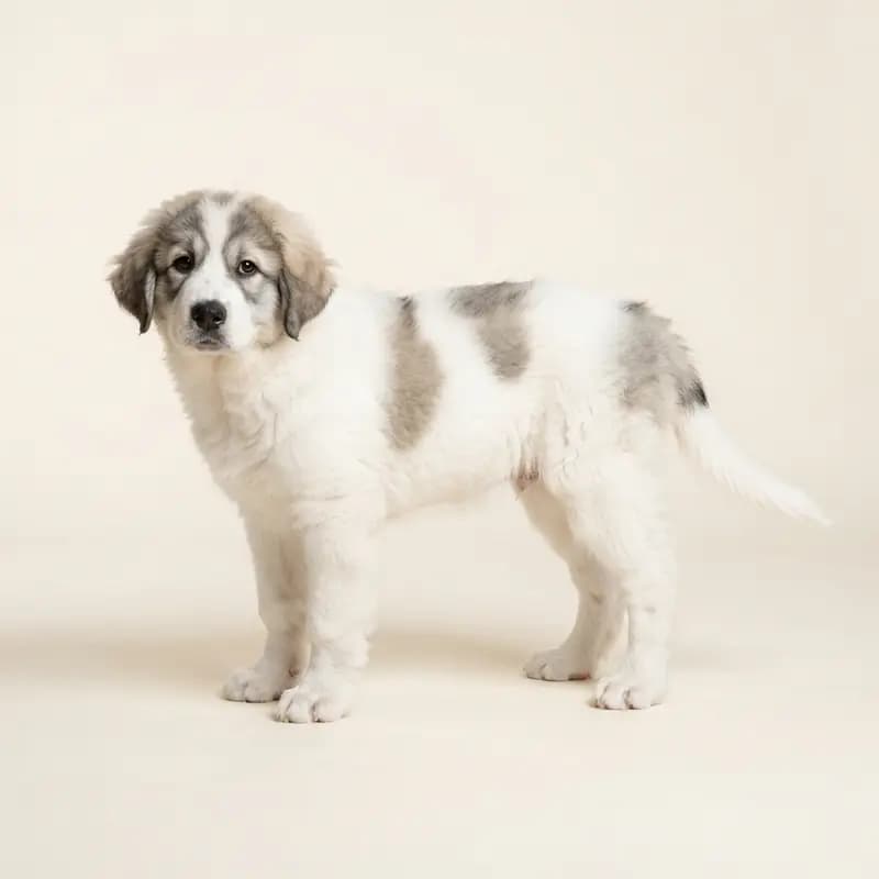 比利牛斯獒犬 Welpe in 花斑色
