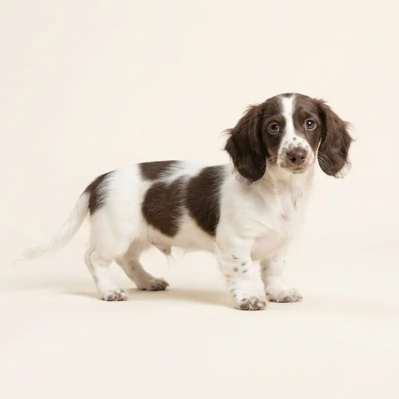 Minyatür Dachshund (uzun tüylü) Welpe in Alacalı