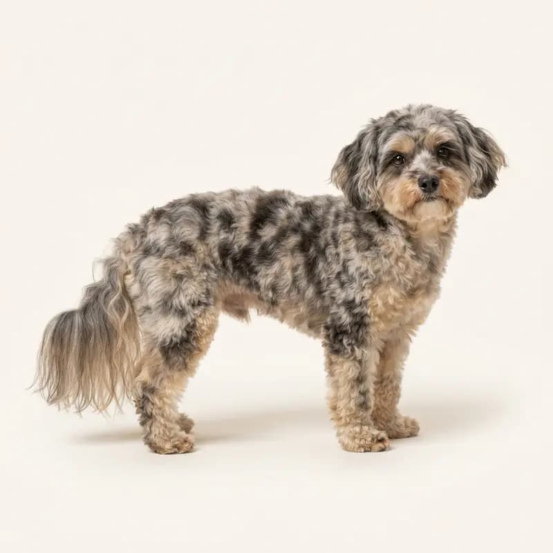 大理石色（Merle）的成年马耳他贵宾犬（马耳他犬 x 贵宾犬）
