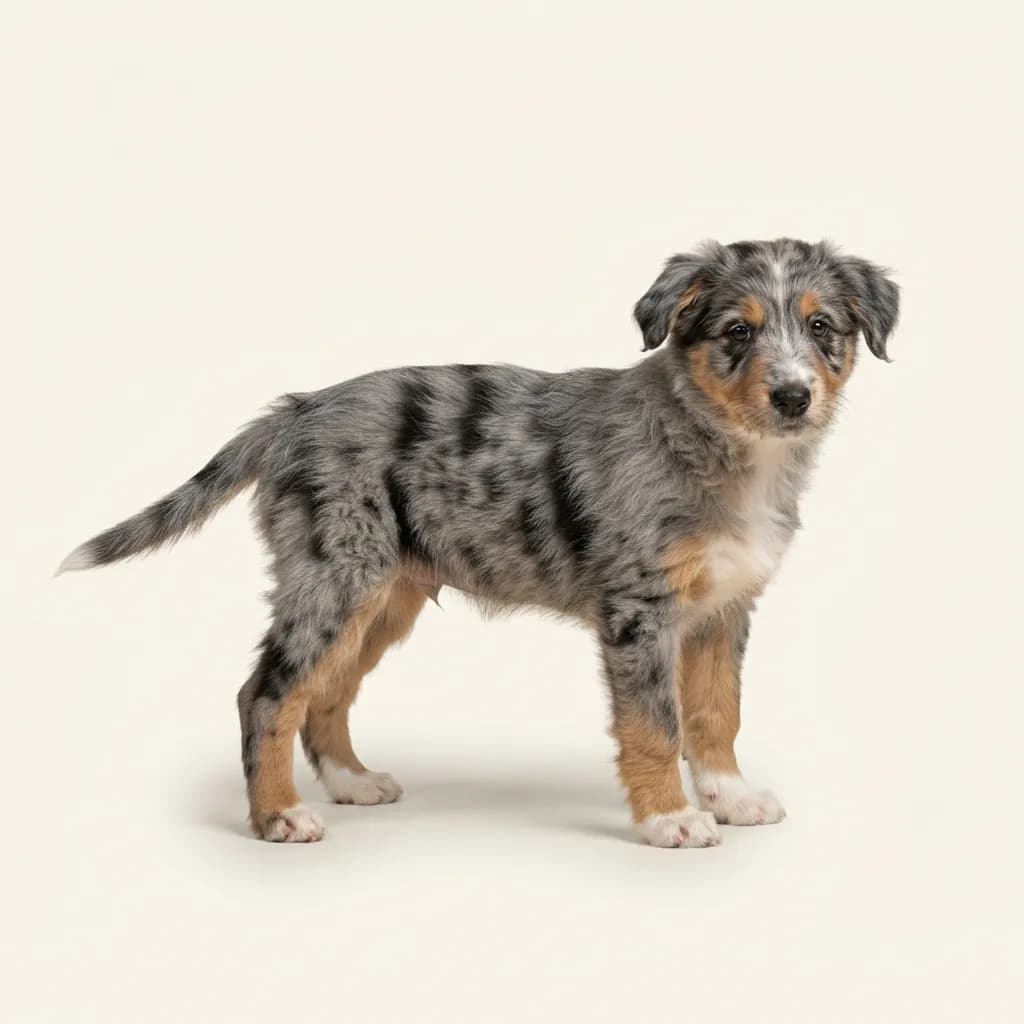 Blue merle Pyrenean Shepherd (Smooth-faced) — coat colour and appearance