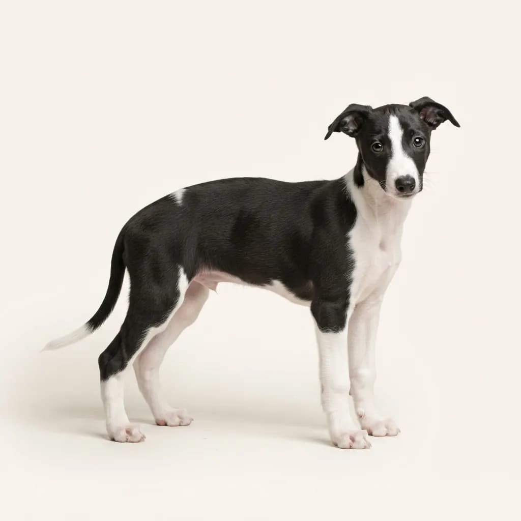 Whippet in Schwarz-Weiß — Fellfarbe und Aussehen