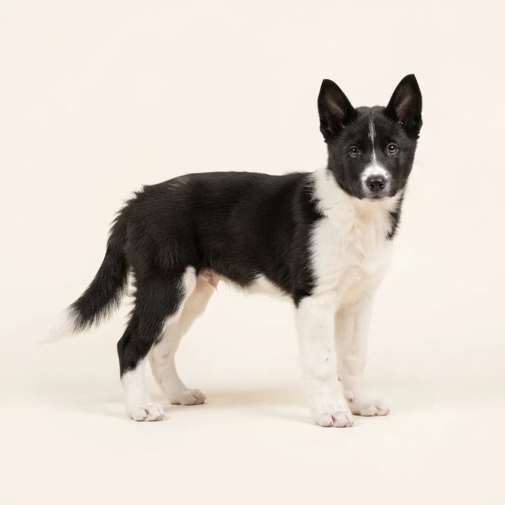 Laika (Russisch-europäisch) in Schwarz-Weiß — Fellfarbe und Aussehen