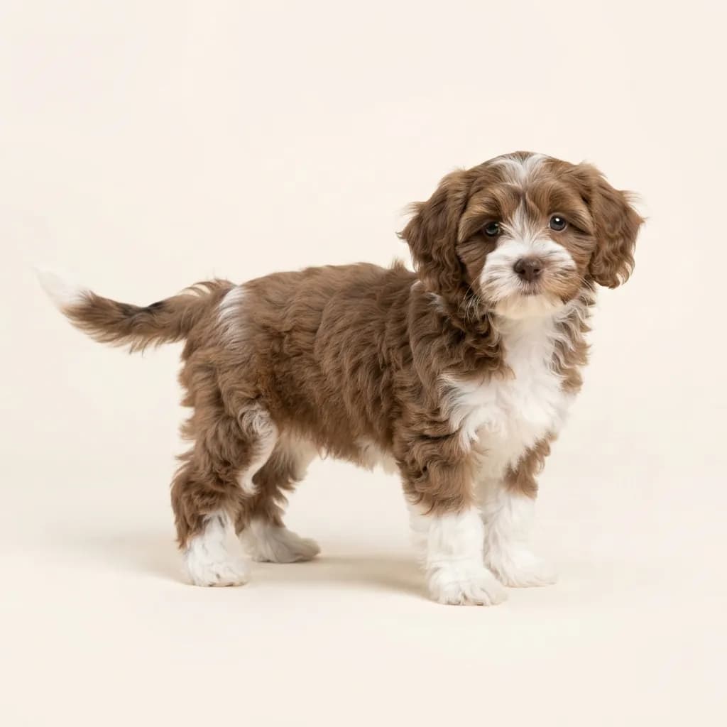 Shihpoo in Braun-Weiß — Fellfarbe und Aussehen