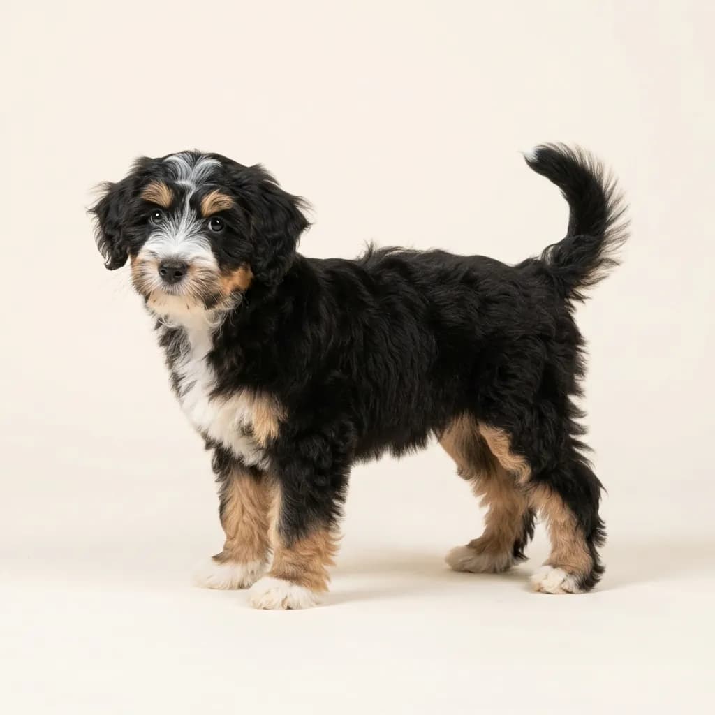 Tibet Terrier in Dreifarbig (Tricolor) — Fellfarbe und Aussehen