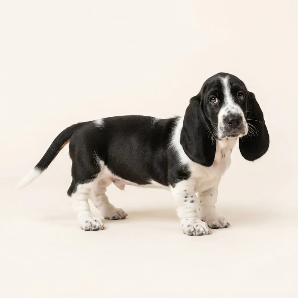Basset Hound in Schwarz-Weiß — Fellfarbe und Aussehen