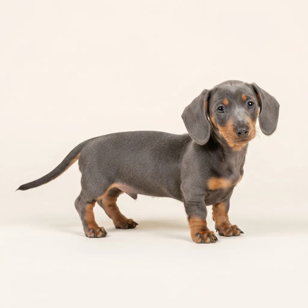 Blue and tan Miniature Smooth-haired Dachshund — coat colour and appearance
