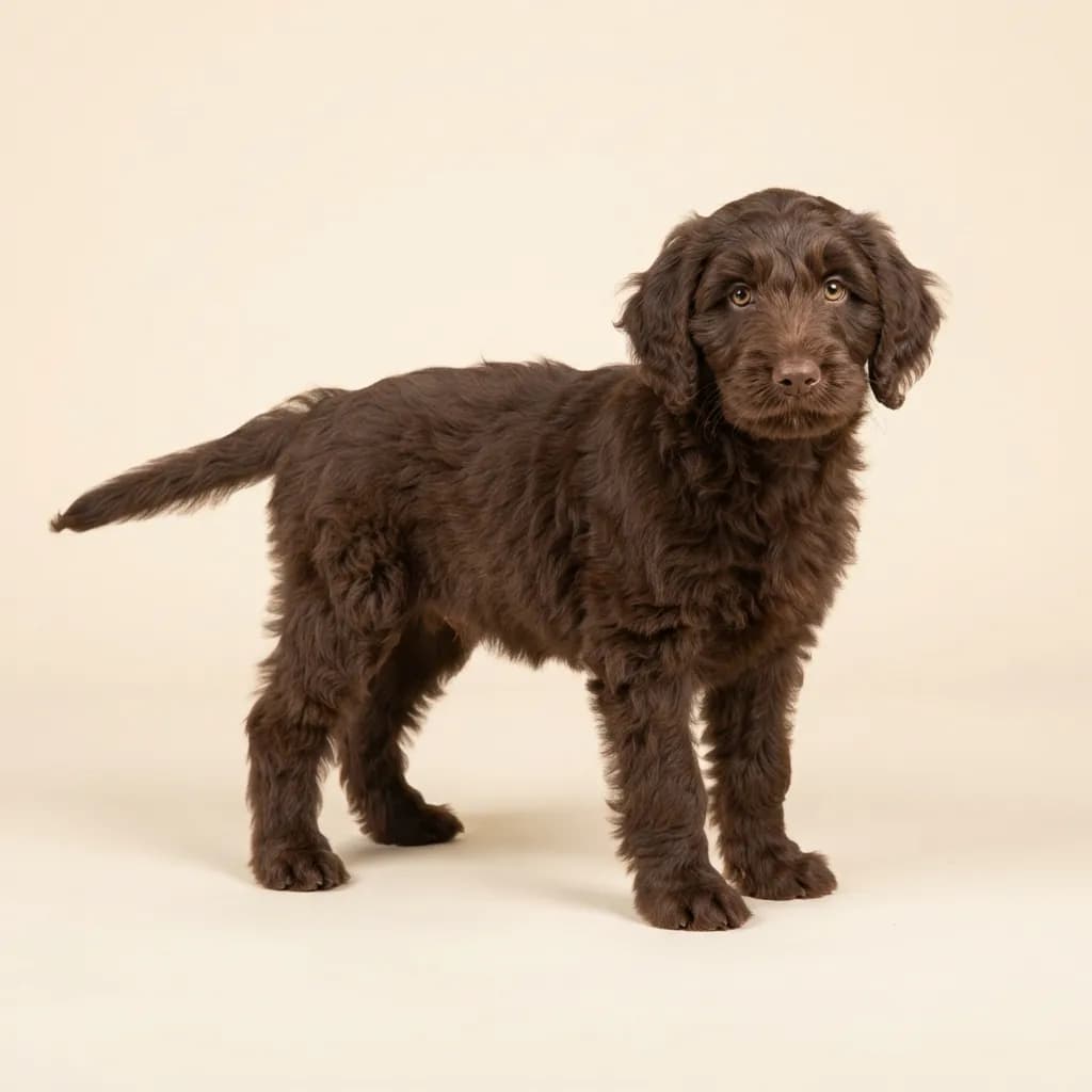 Labradoodle (Labrador x Pudel) in Schokoladenbraun — Fellfarbe und Aussehen