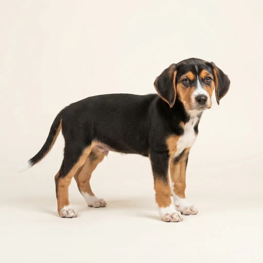 Tricolor Finnish Hound (Suomenajokoira) — coat colour and appearance