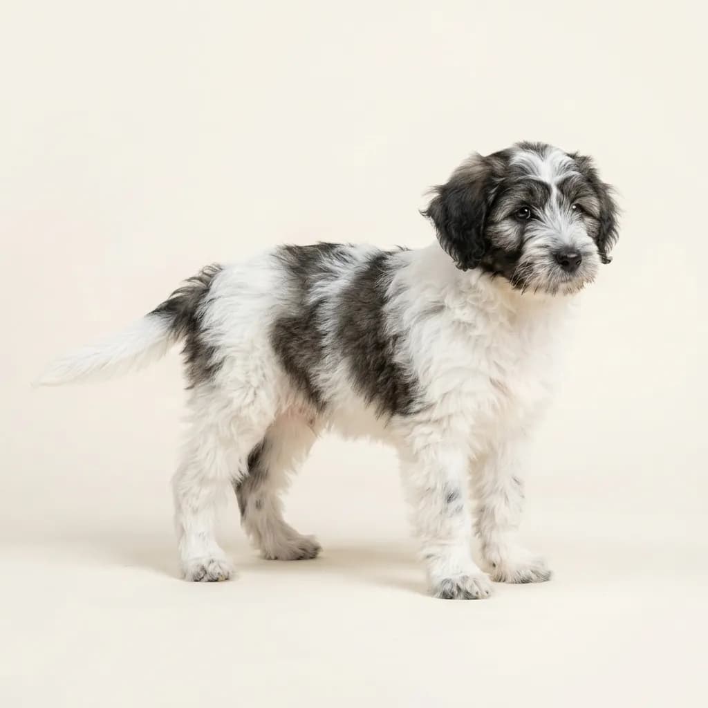 Piebald Polish Lowland Sheepdog — coat colour and appearance