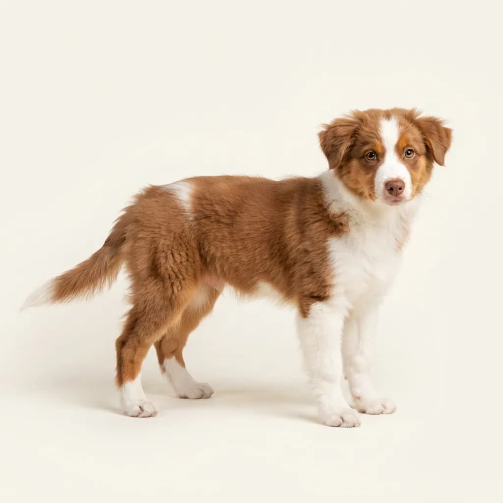 Miniature American Shepherd in Rot-Weiß — Fellfarbe und Aussehen