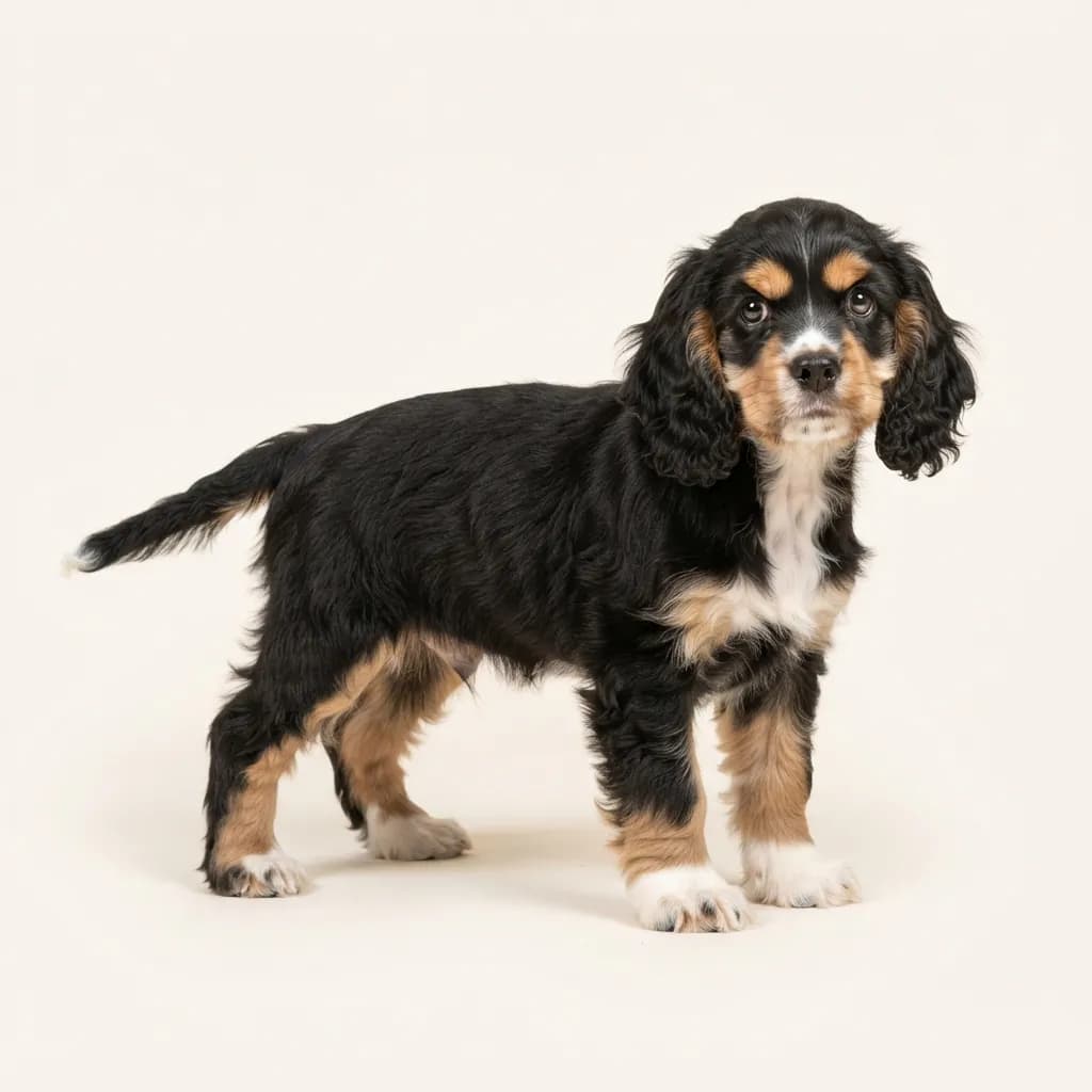 American Cocker Spaniel in Dreifarbig (Tricolor) — Fellfarbe und Aussehen