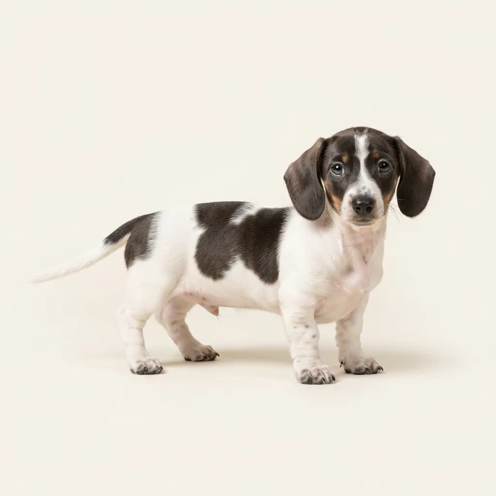Piebald Miniature Smooth-haired Dachshund — coat colour and appearance