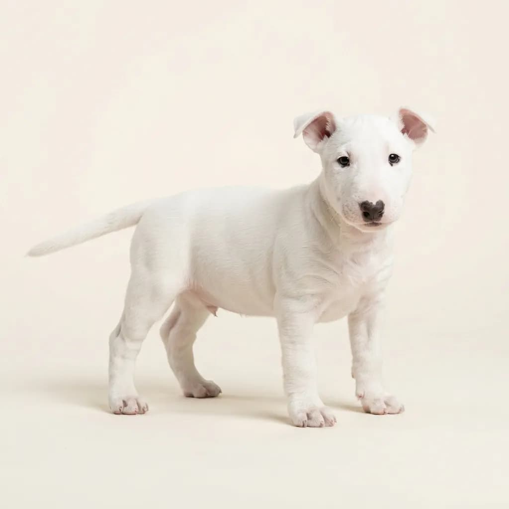 Miniature Bullterrier in Weiß — Fellfarbe und Aussehen