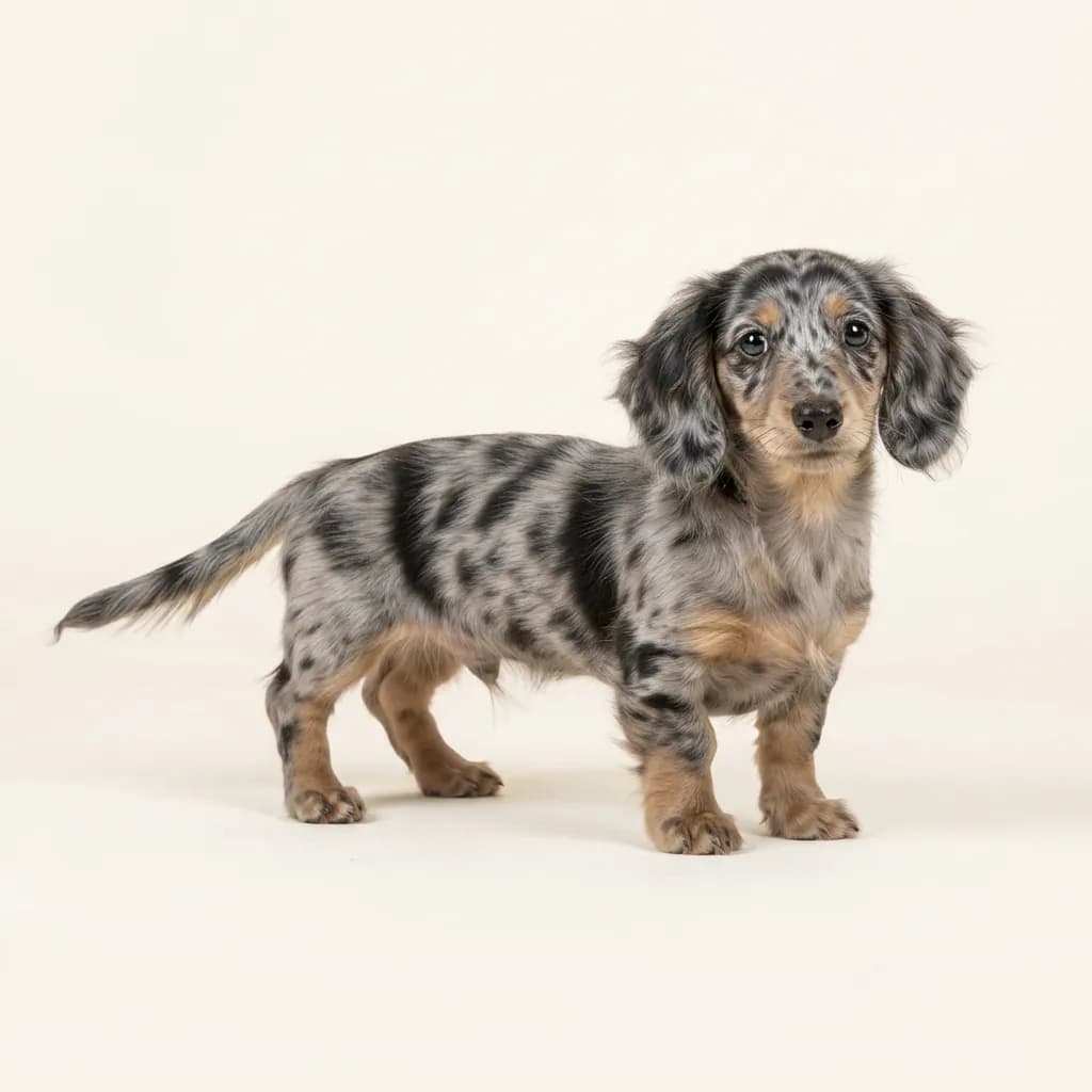 Merle Miniature Long-haired Dachshund — coat colour and appearance
