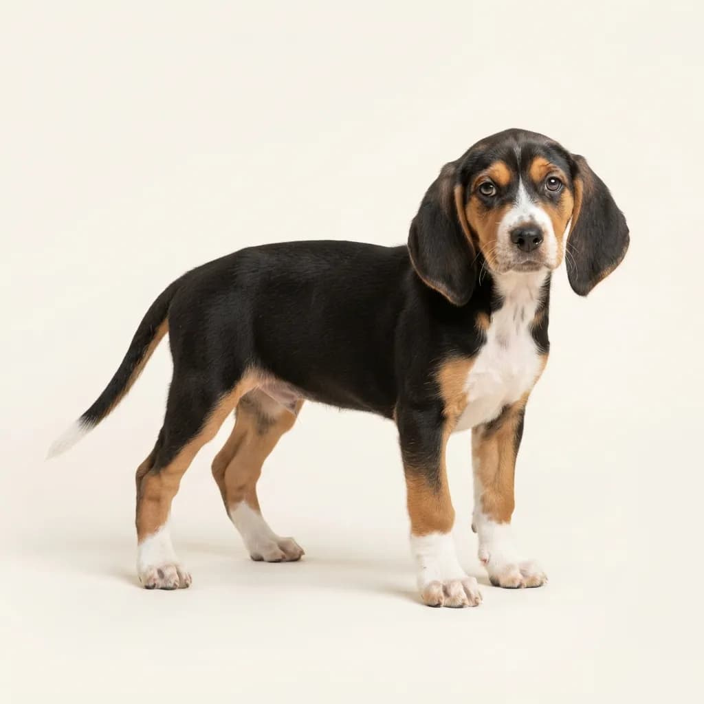 American English Coonhound in Dreifarbig (Tricolor) — Fellfarbe und Aussehen