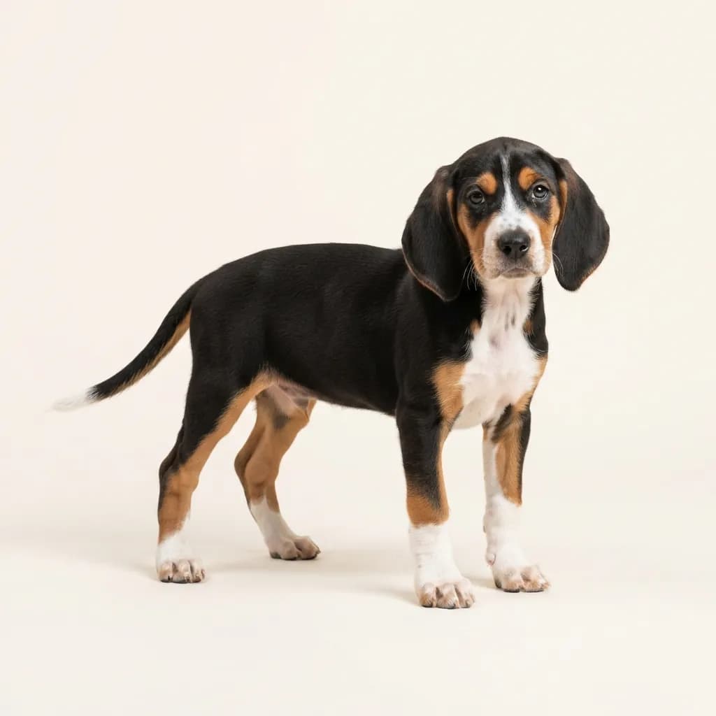 English Coonhound in Dreifarbig (Tricolor) — Fellfarbe und Aussehen