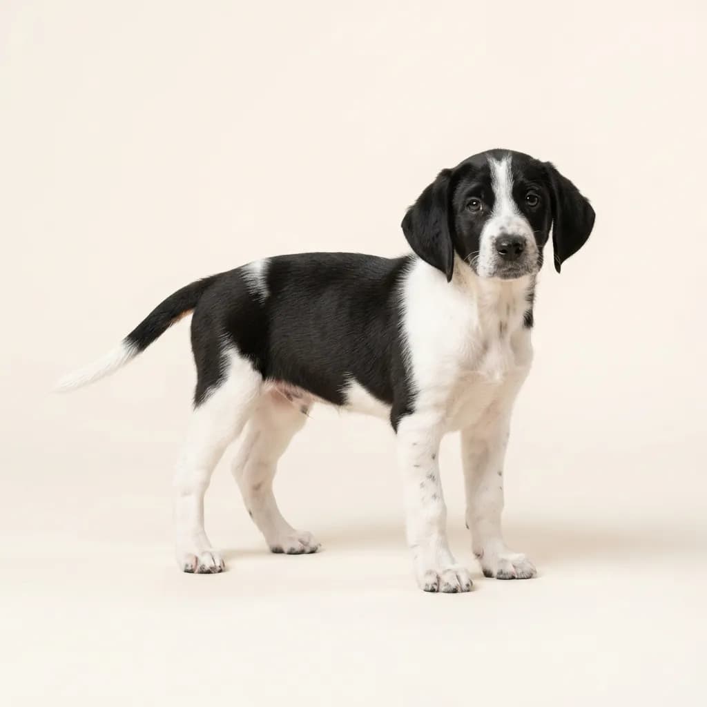 Black and white Petit Gascon Saintongeois — coat colour and appearance